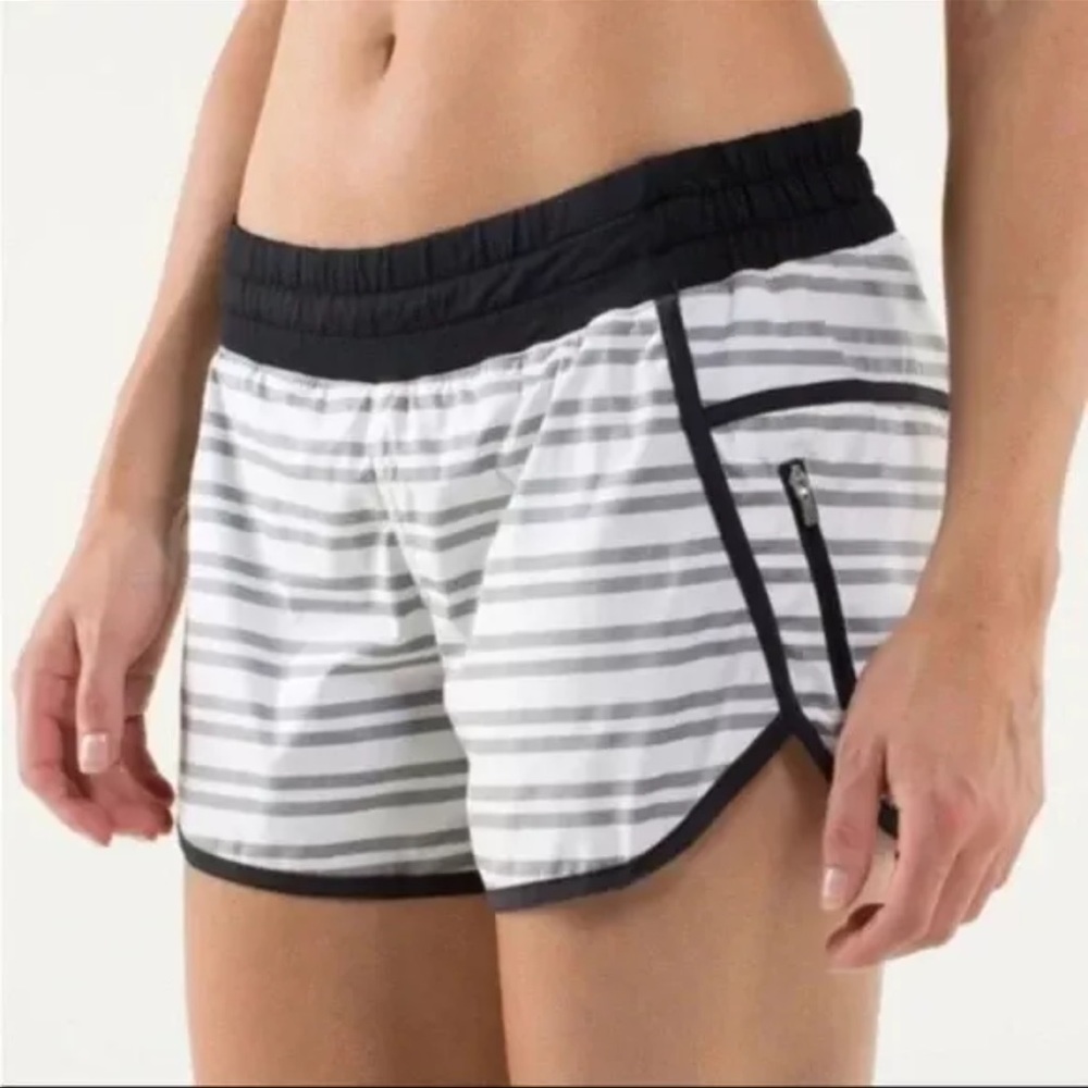 Lululemon Track Attack Shorts Twin Stripe Black / White Size 4